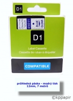 Dymo D1-45011 - compatible (průhledná modrý tisk 12 mm x 7 metrů)
